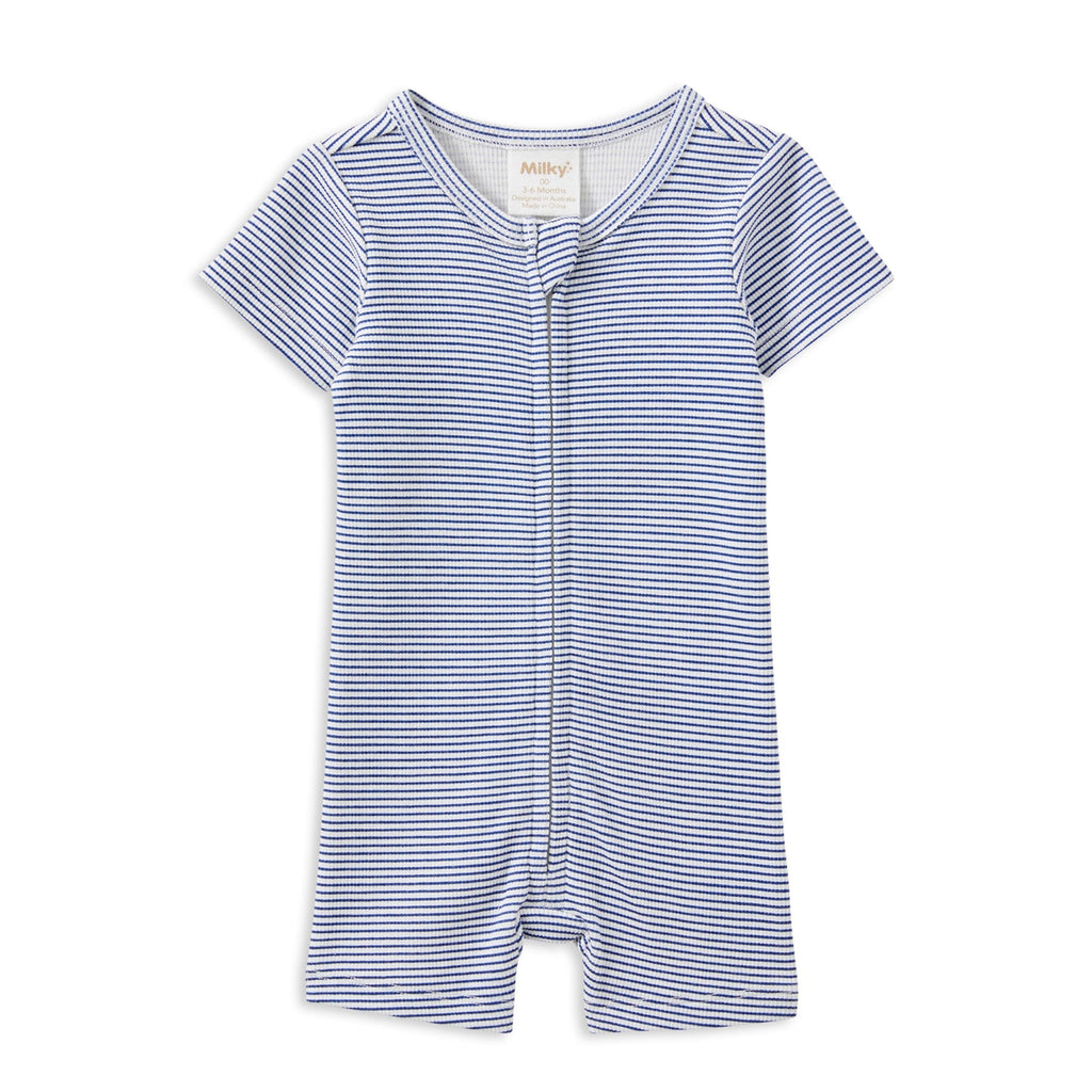 Zip Romper | Blue Rib