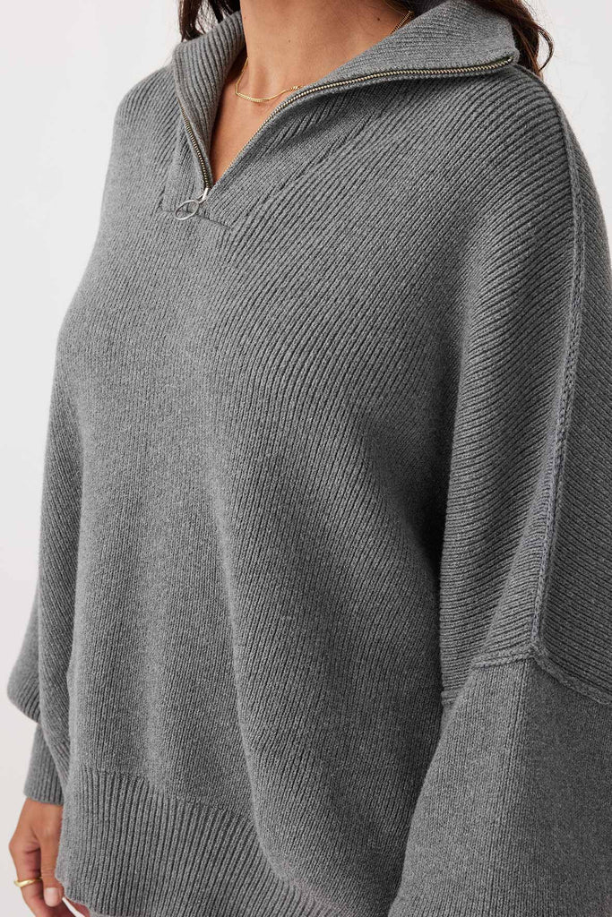 London Zip Sweater | Dark Grey Marle
