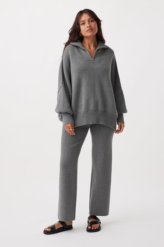 London Zip Sweater | Dark Grey Marle