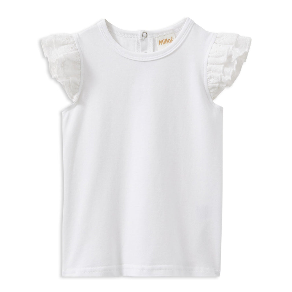 Broderie Frill Tee | White