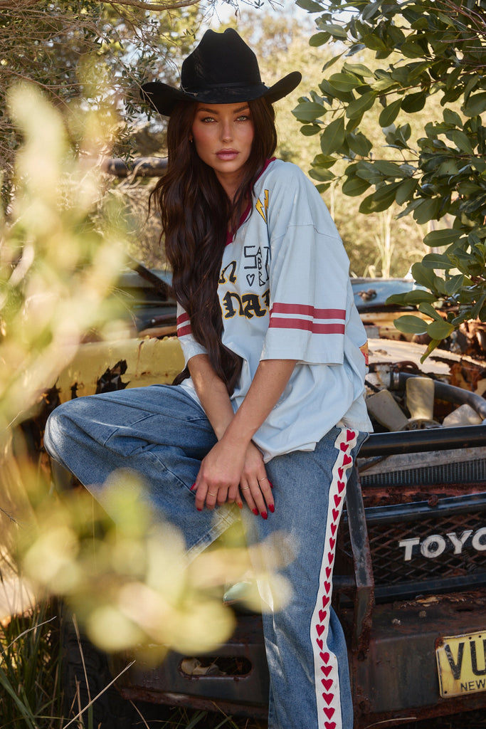 THE BORN ORIGINAL TEE- SKY & MAROON