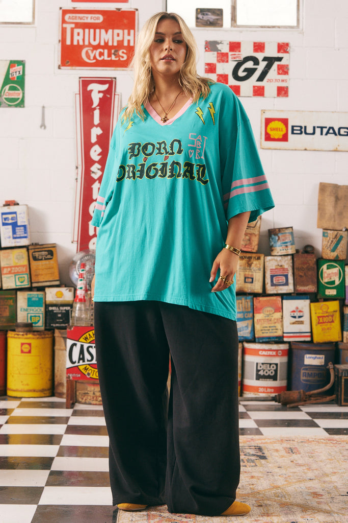 THE BORN ORIGINAL TEE- TEAL & PINK