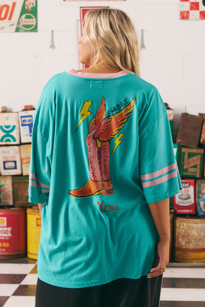 THE BORN ORIGINAL TEE- TEAL & PINK
