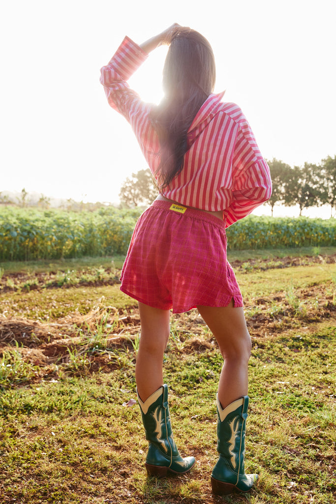 THE LINEN BOXER SHORT | Red Check