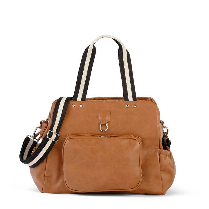 Faux Leather Tote Triple Compartment Nappy Bag | Tan