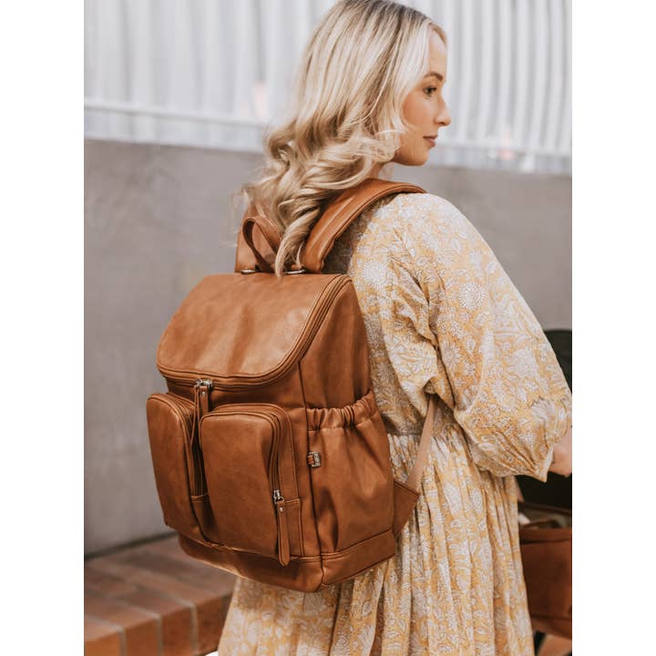 Signature Nappy Backpack|Tan Vegan Leather