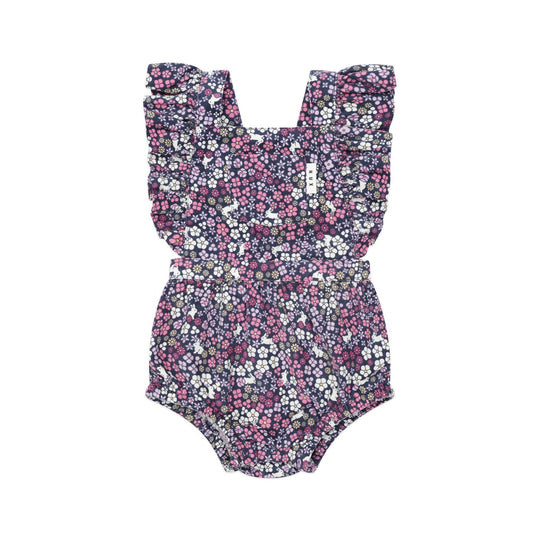 MIDNIGHT FLOWER GARDEN FRILL PLAYSUIT