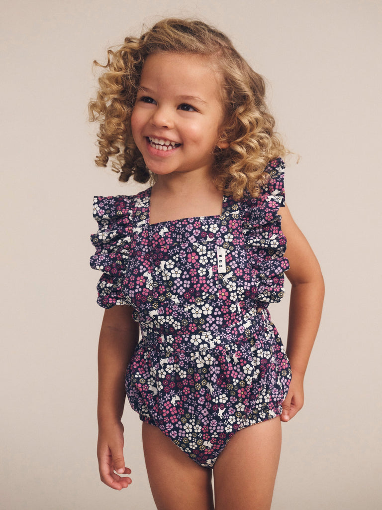 MIDNIGHT FLOWER GARDEN FRILL PLAYSUIT