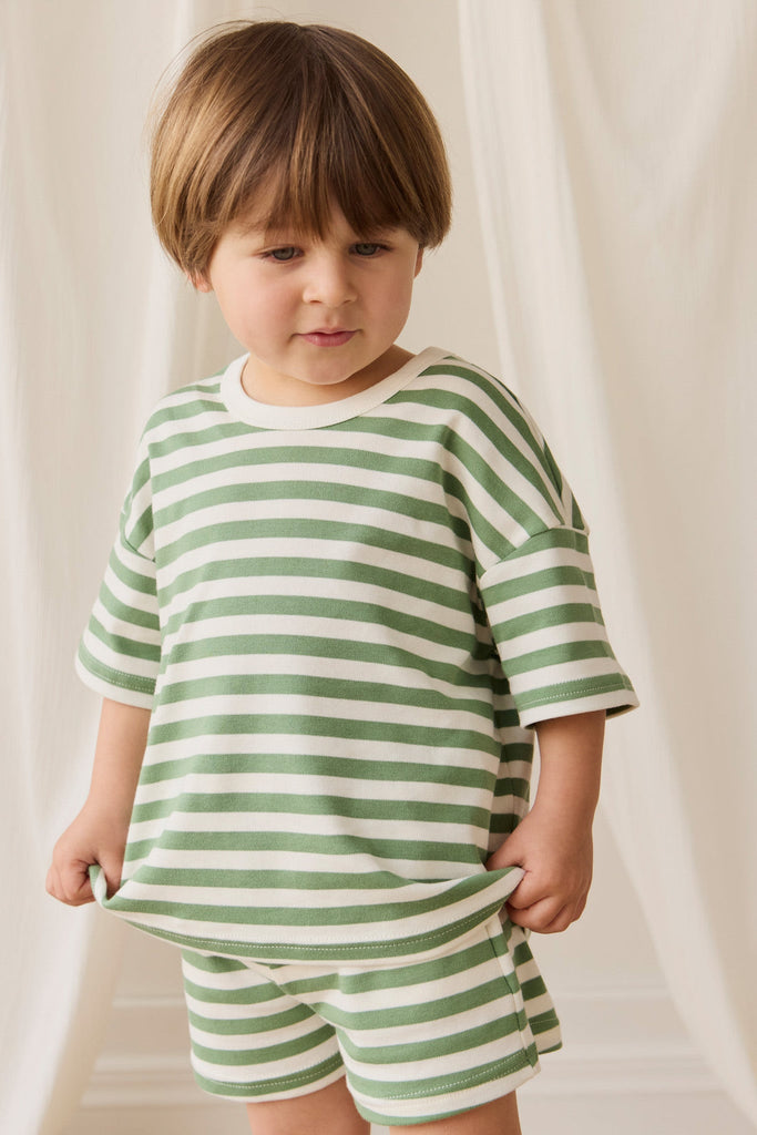 Pima Cotton Wesley Short | Stripe Parchment Snow Pea