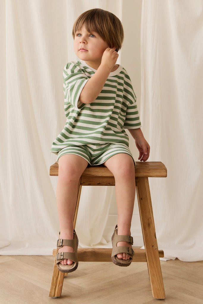 Pima Cotton Wesley Tee | Stripe Parchment Snow Pea