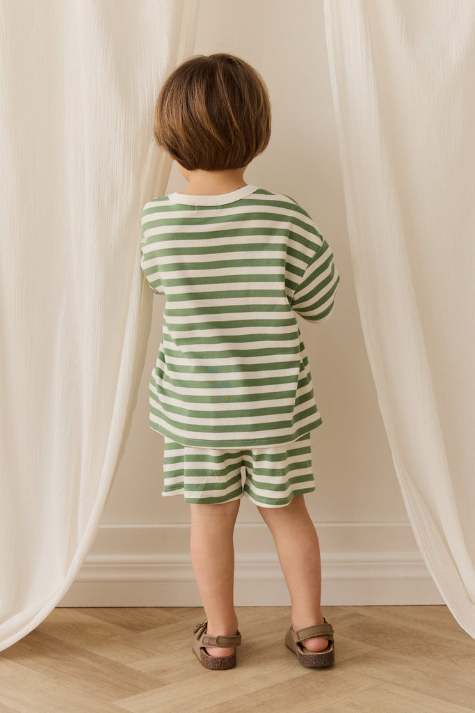 Pima Cotton Wesley Short | Stripe Parchment Snow Pea