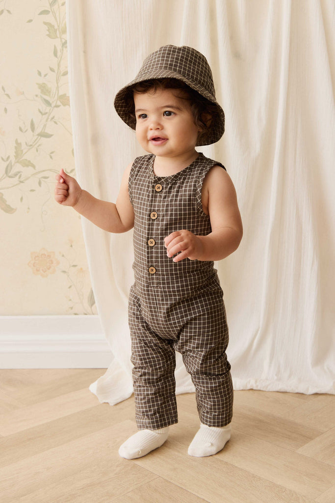 Organic Cotton Milo Jumpsuit | Coffee Grid