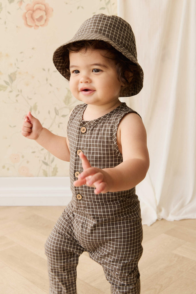 Organic Cotton Milo Jumpsuit | Coffee Grid