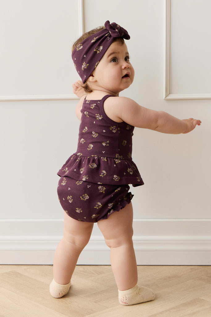 Organic Cotton Fine Rib Frill Bloomer | Simone Huckleberry
