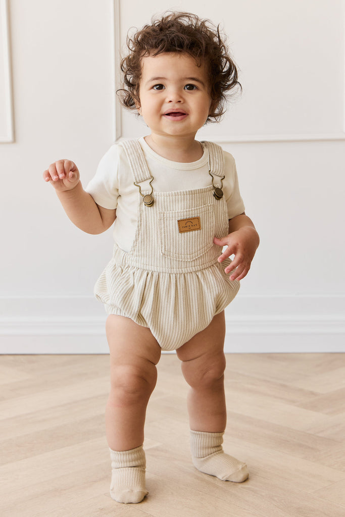 Pax Playsuit | Fine Vertical Stripe Sandy Brown Cloud