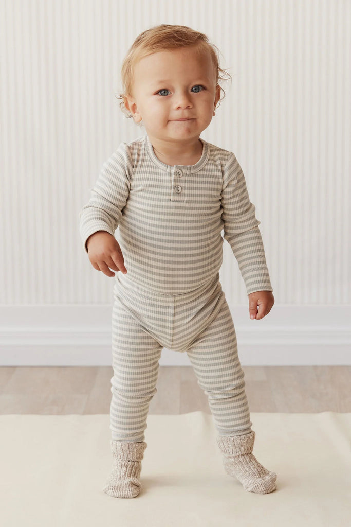 Organic Cotton Modal Long Sleeve Bodysuit | Narrow Stripe Willow/Soft Clay