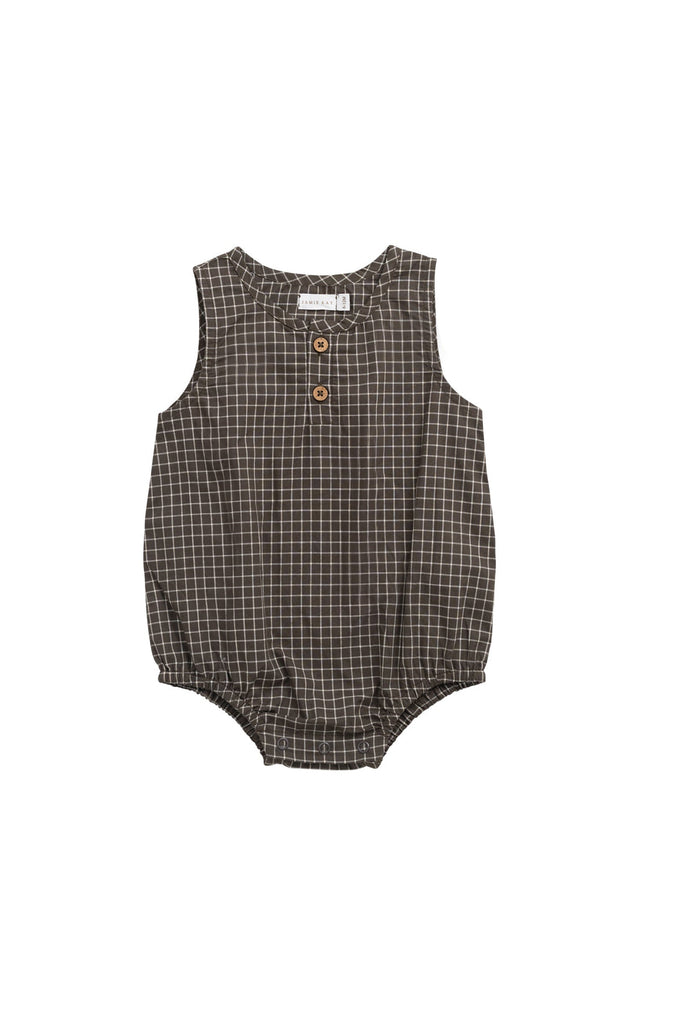 Organic Cotton Archie Playsuit | Coffee Grid