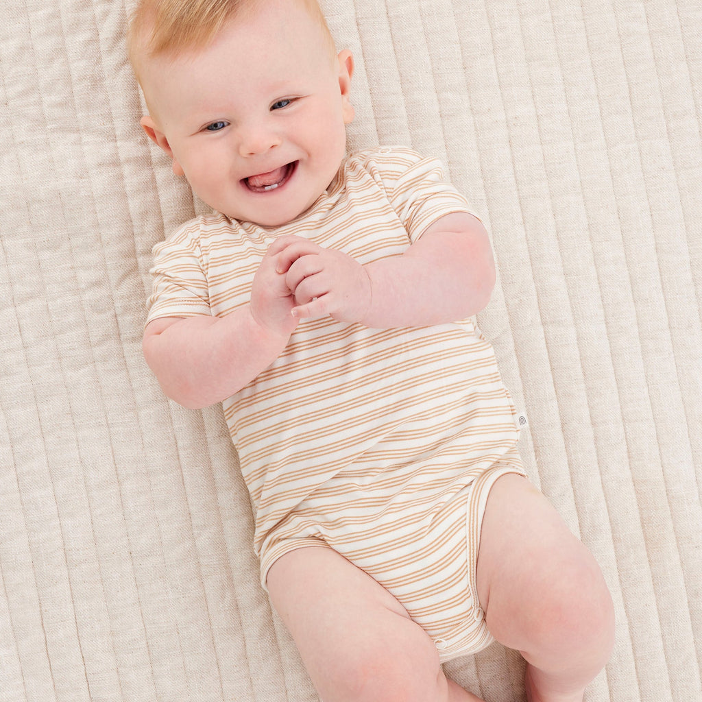 Comfy Bodysuit Short Sleeve | Neutral Stripe