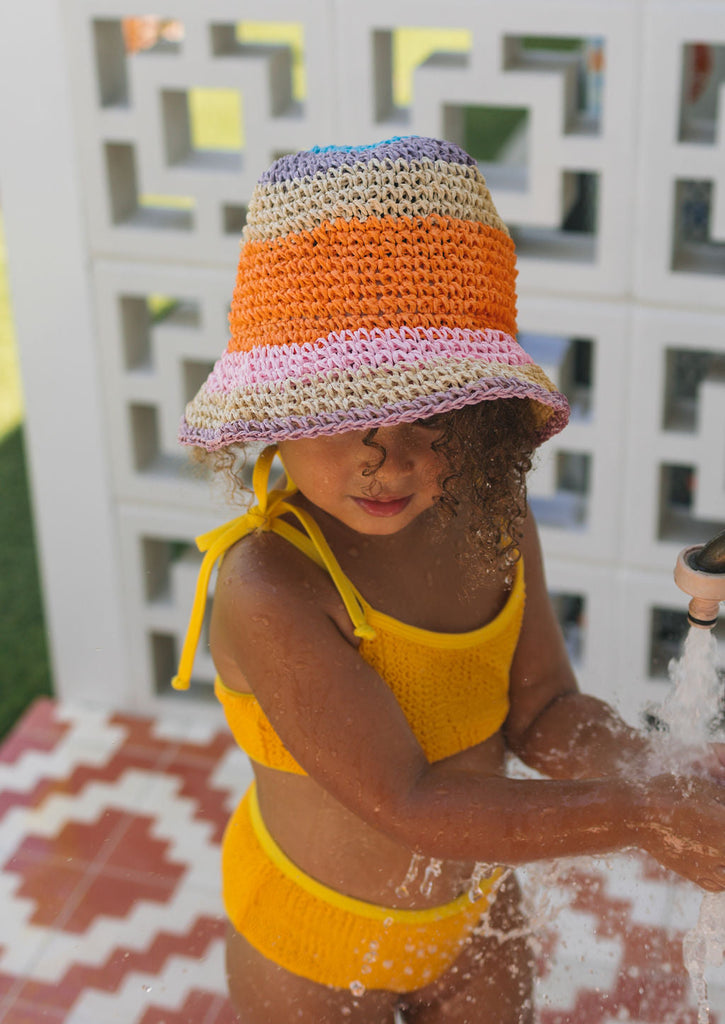 Astrid Crochet Straw Hat | Sand and Multi