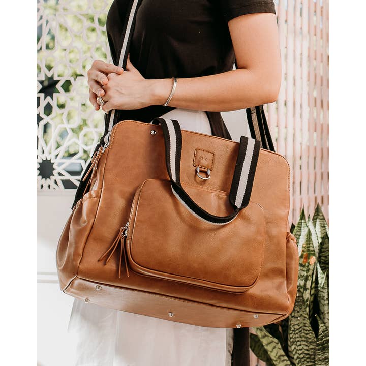 Faux Leather Tote Triple Compartment Nappy Bag | Tan