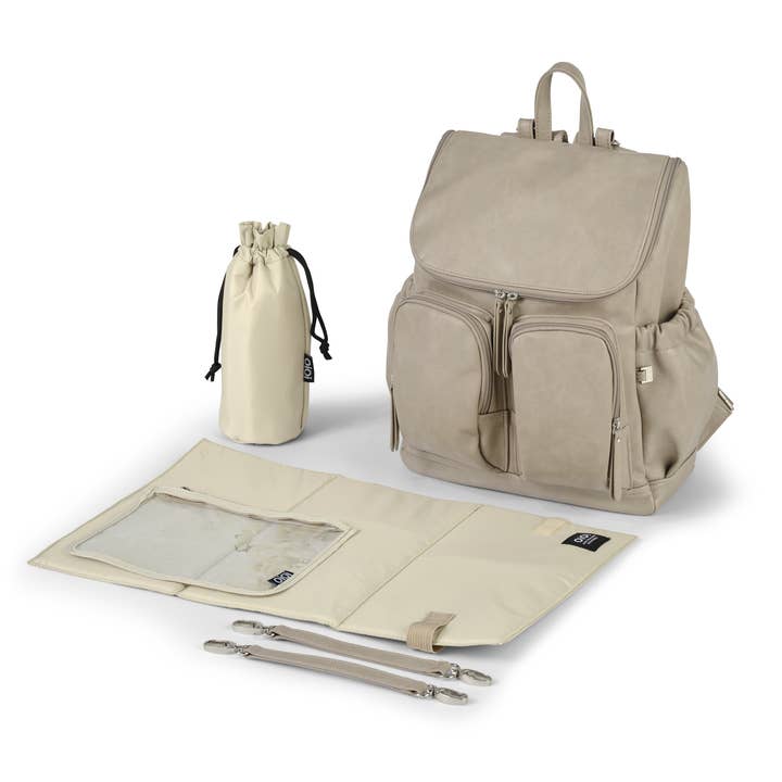 Signature Nappy Backpack|Taupe Vegan Leather